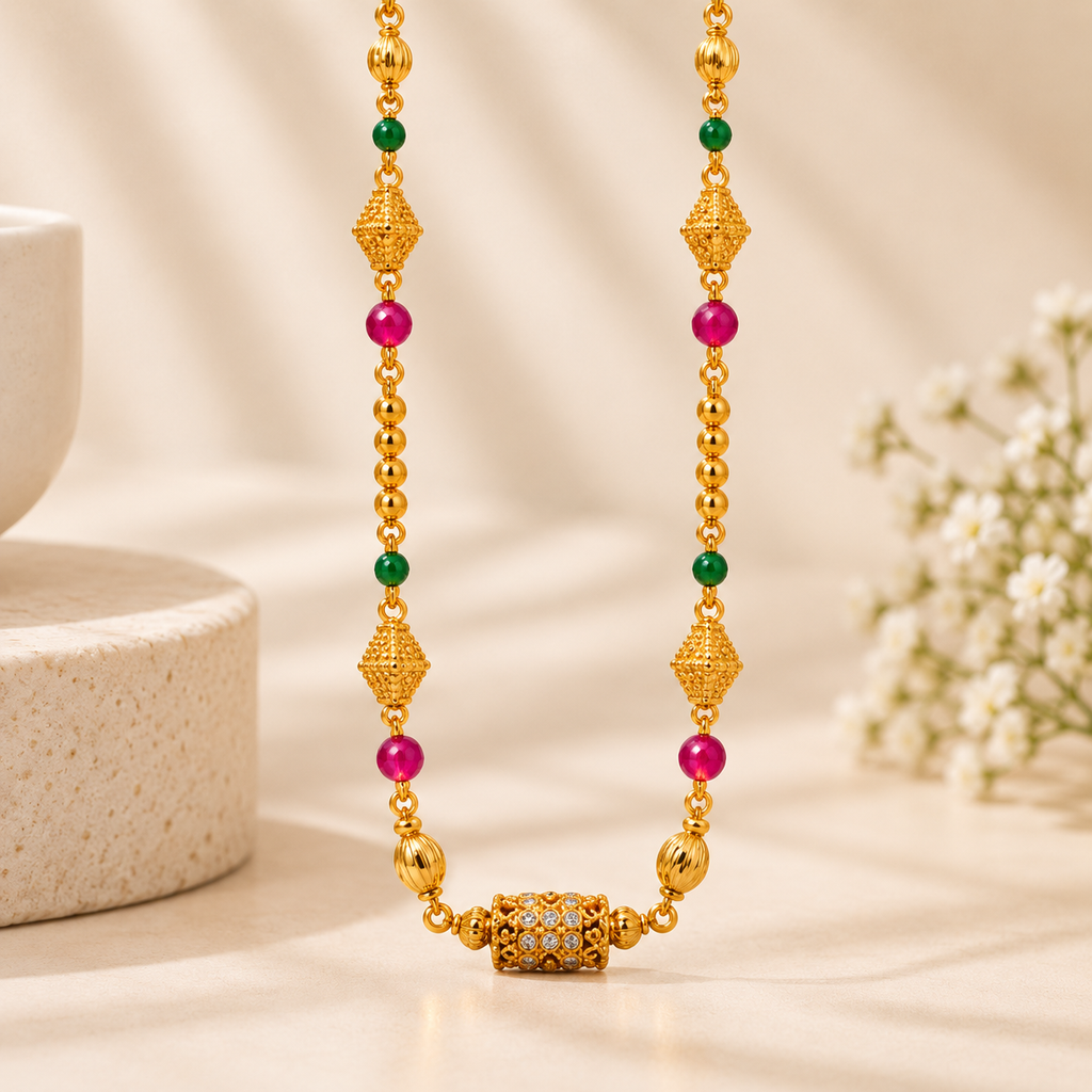 Premium Gold Green & Pink Beaded Mangalsutra