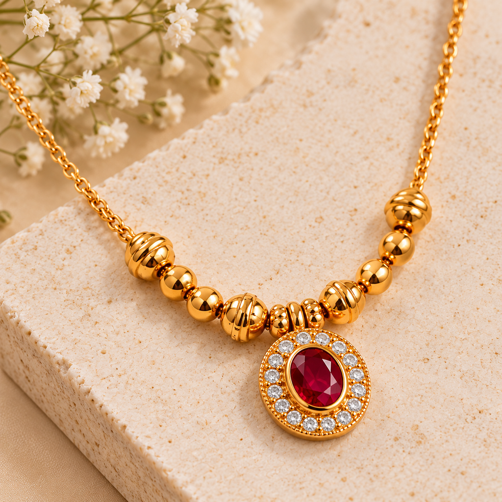 Premium Gold Ruby Stone Pendant Necklace