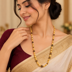 Premium Gold & Black Beaded Long Necklace