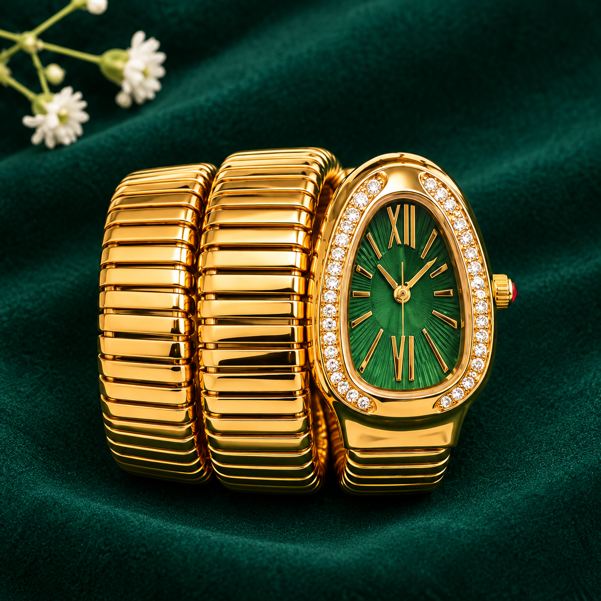 Royal Emerald Crystal Gold Bracelet Watch