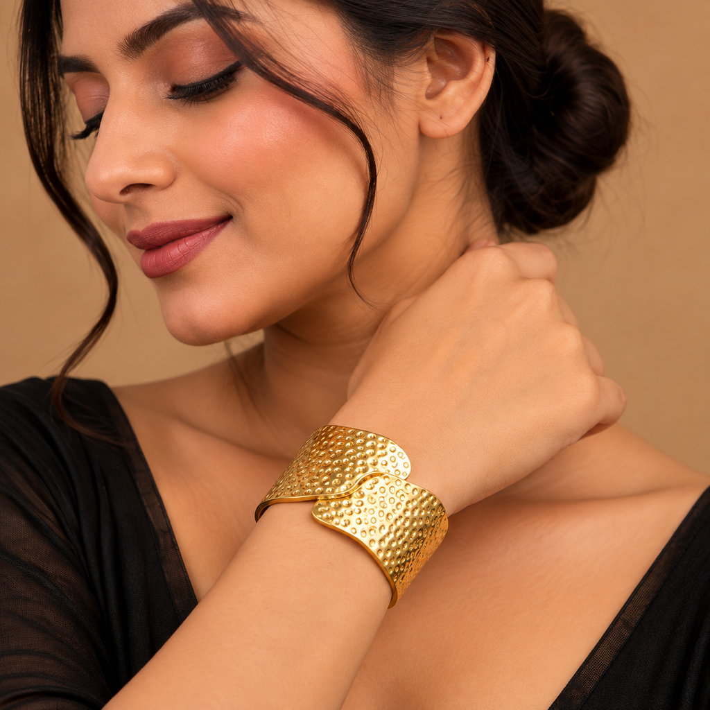 Premium Gold Textured Cuff Bracelet