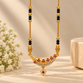 Premium Gold & Black Beaded Floral Pendant Mangalsutra