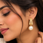 Elegant Pearl Drop Gold Earrings