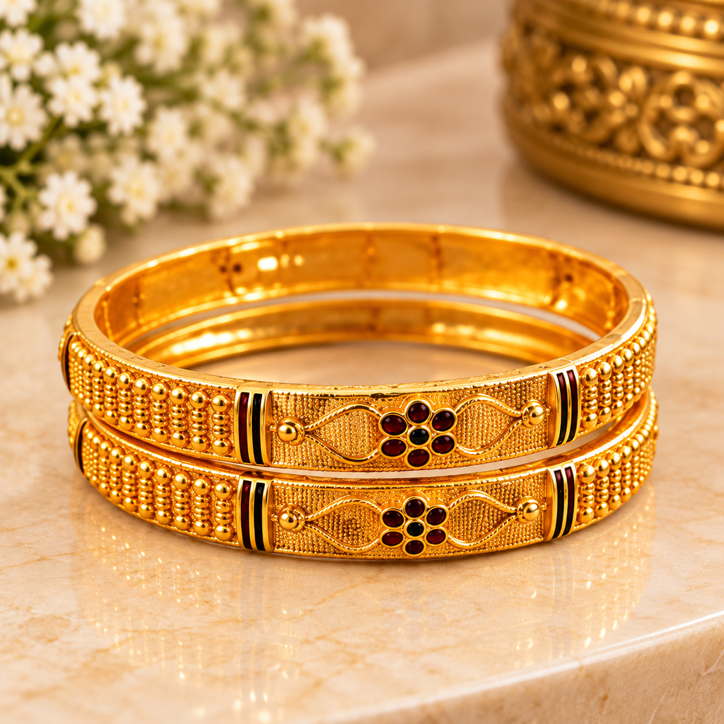 Elegant Floral Heritage Gold Bangles