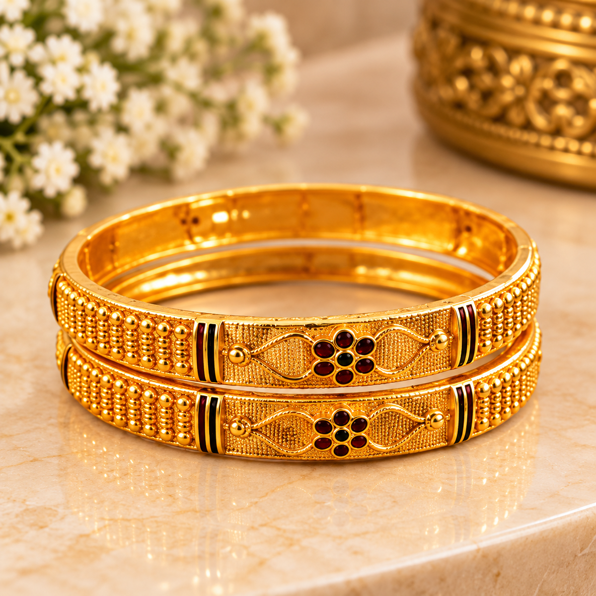 Elegant Floral Heritage Gold Bangles