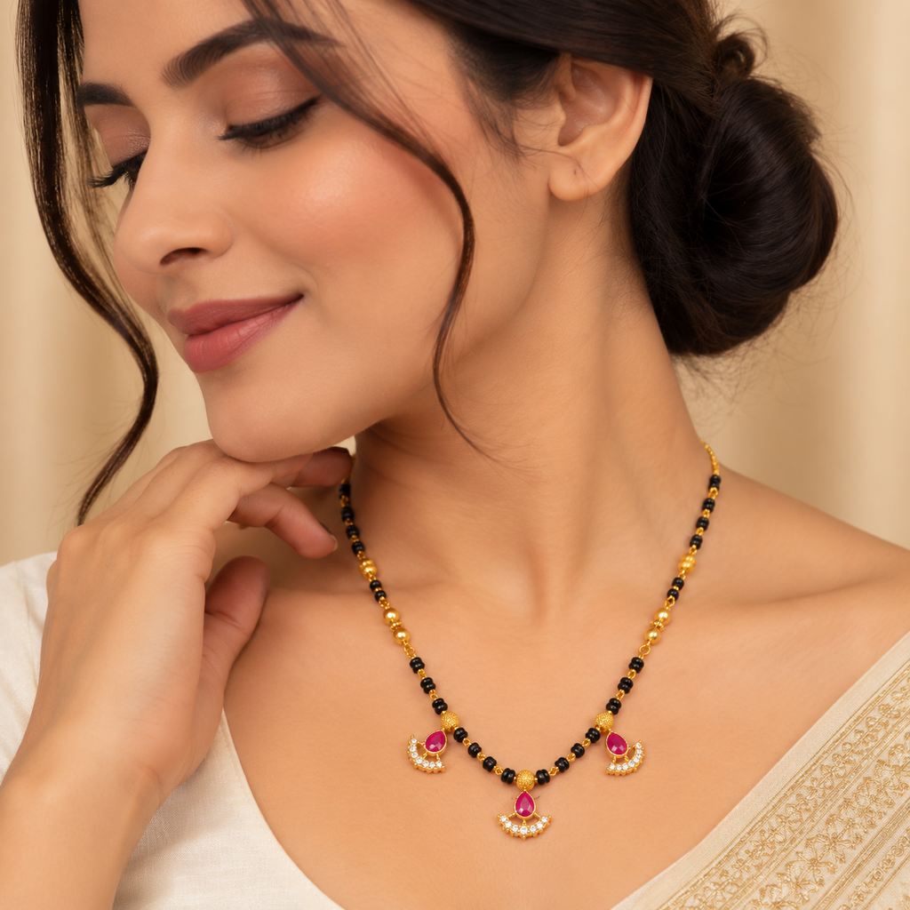 Premium Black Beaded Ruby Mangalsutra