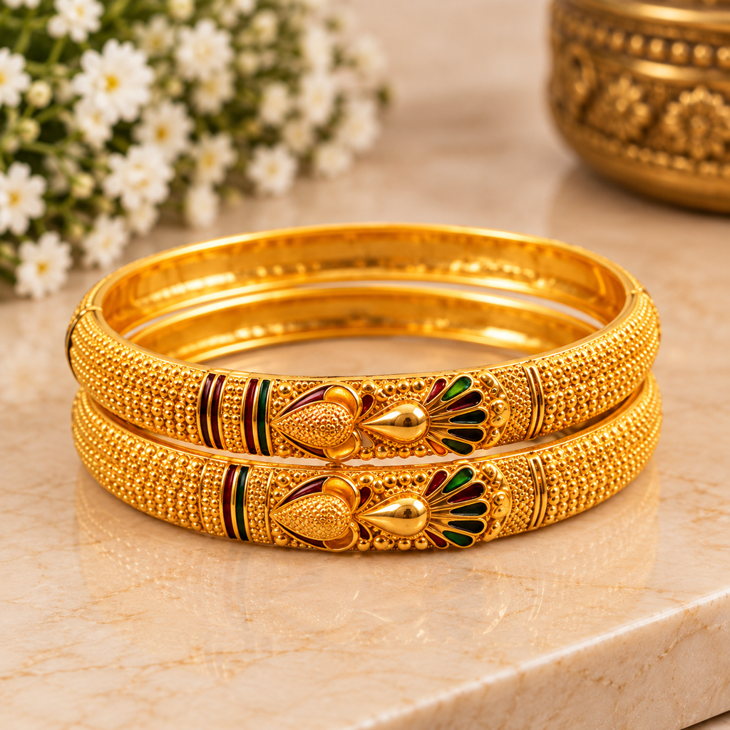 Royal Peacock Meenakari Gold Bangles