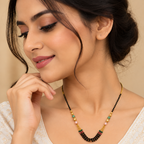 Elegant Gold-Plated Black Beads Multicolor Stone Mangalsutra