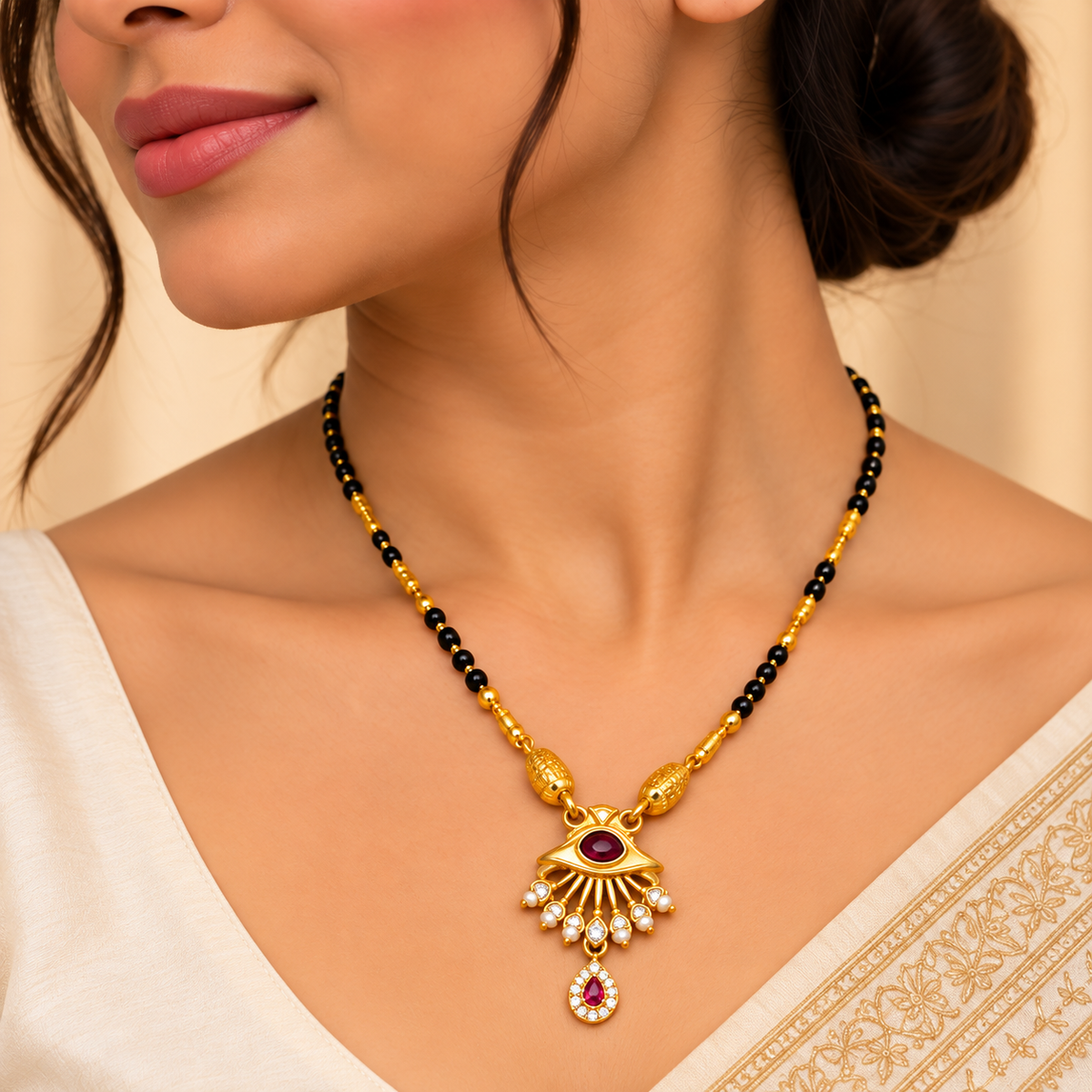 Premium Gold & Black Beaded Pendant Mangalsutra