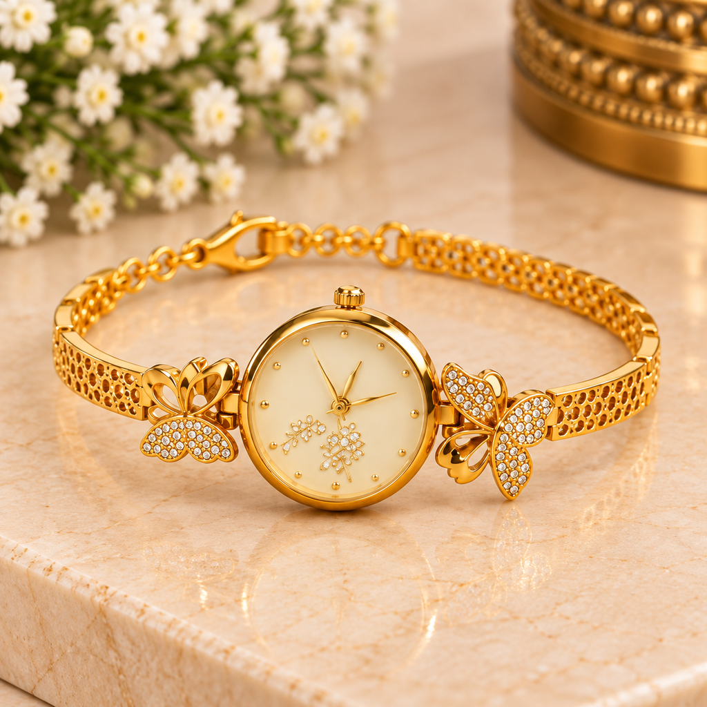 Elegant Butterfly Gold Bracelet Watch