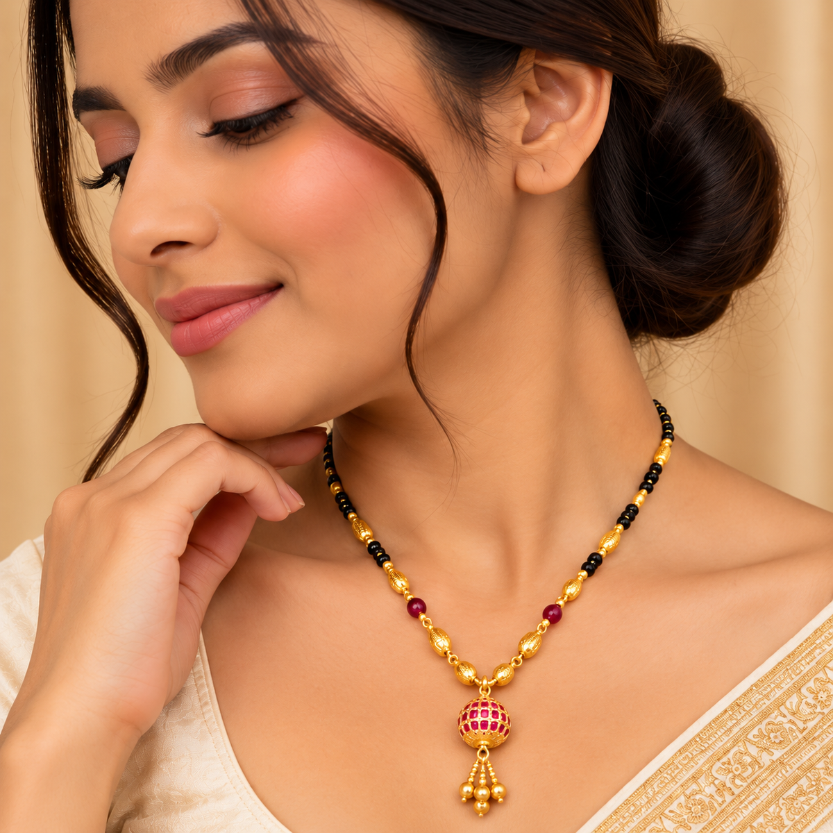 Premium Gold & Red Beaded Mangalsutra