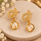 Golden Pearl Drop Earrings