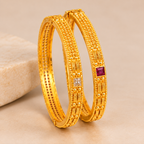 Elegant Ruby Embellished Gold Bangles