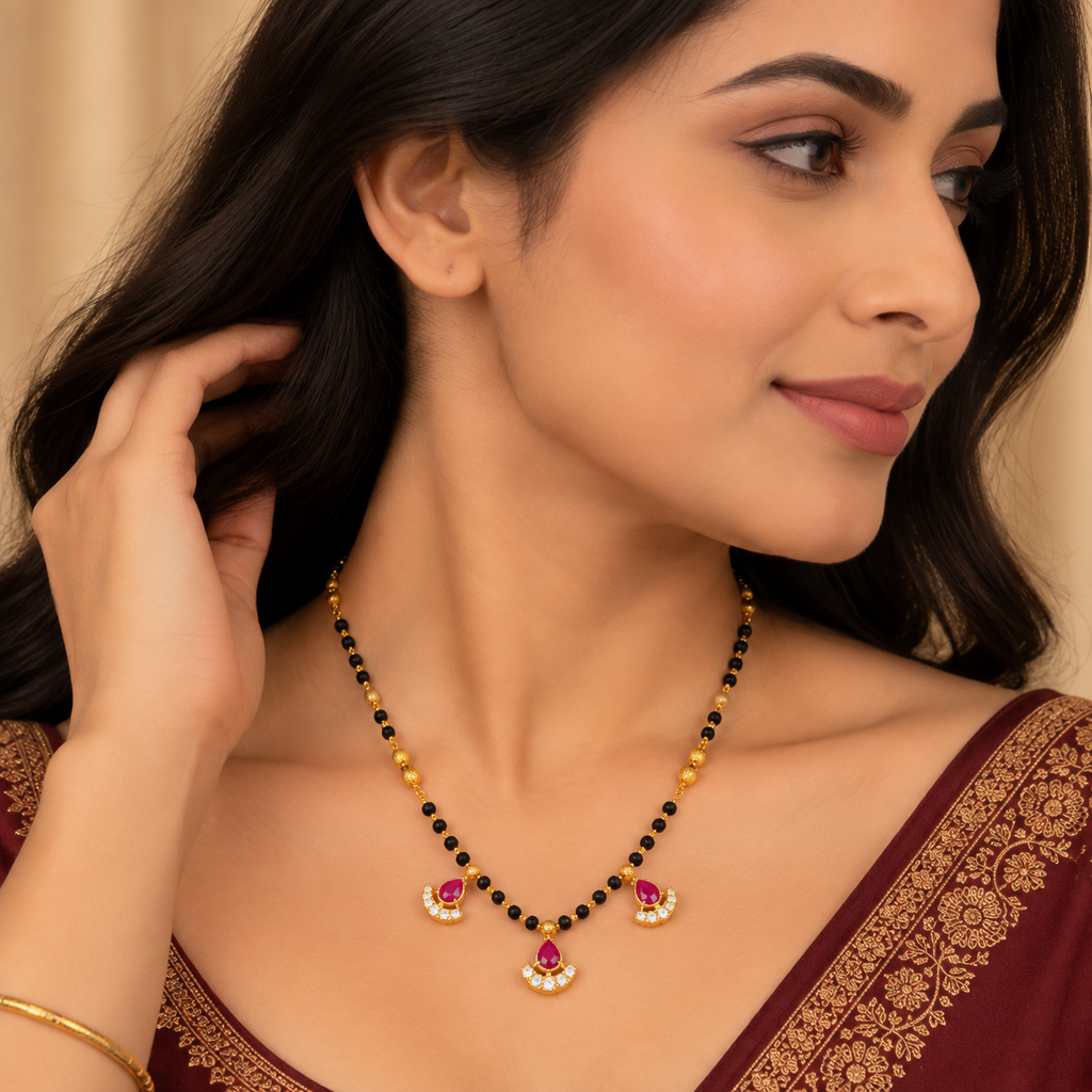 Premium Black Beaded Ruby Mangalsutra