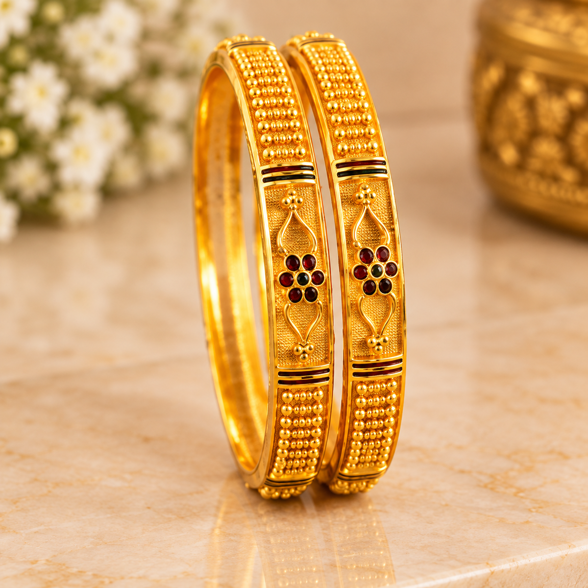Elegant Floral Heritage Gold Bangles