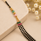Elegant Gold-Plated Black Beads Multicolor Stone Mangalsutra