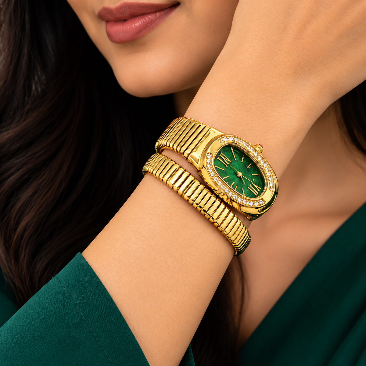 Royal Emerald Crystal Gold Bracelet Watch