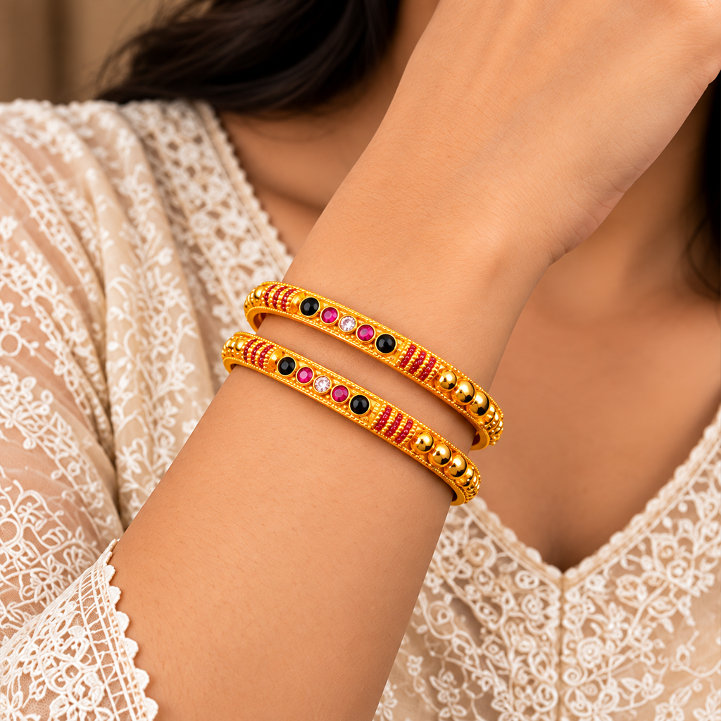 Royal Ruby & Onyx Gold Bangles