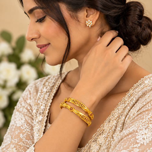 Elegant Filigree Ruby Gold Bangles