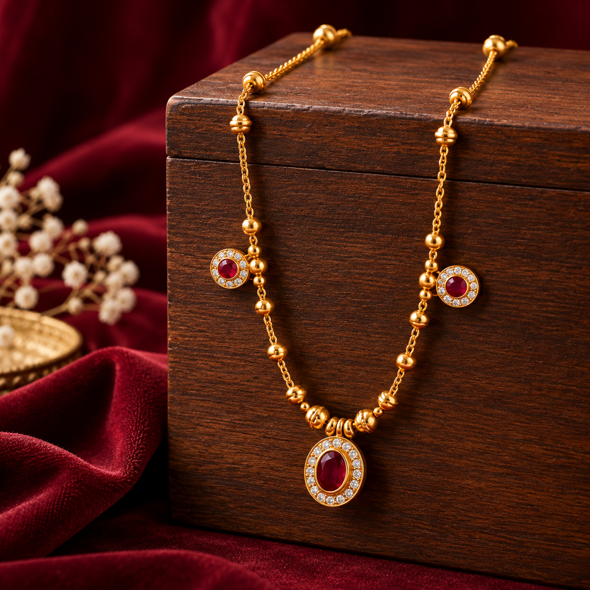 Premium Gold Ruby Stone Pendant Necklace