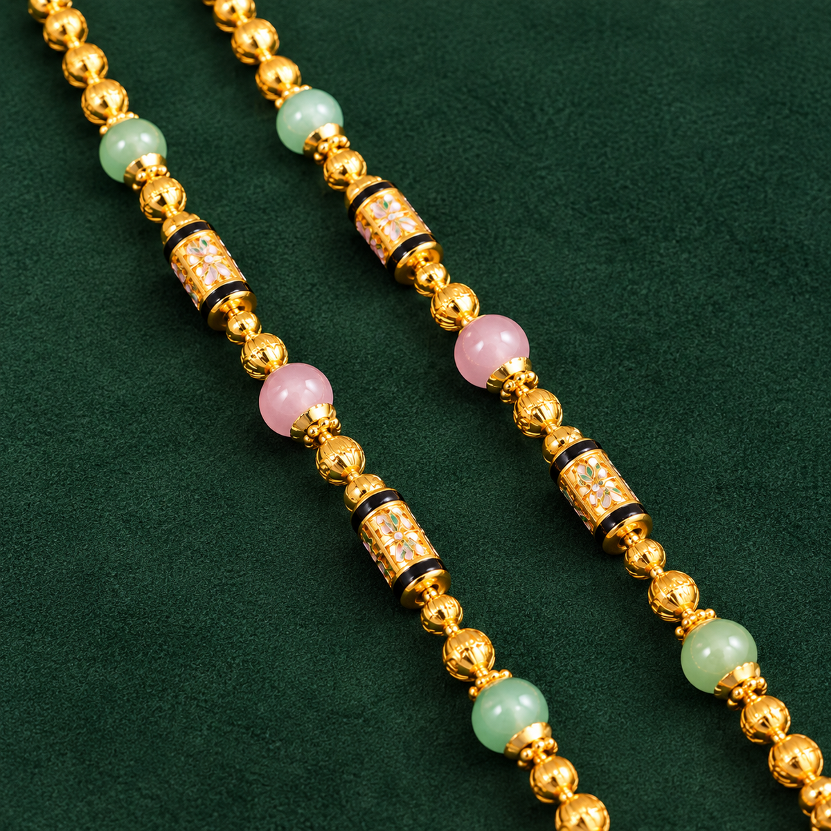 Premium Gold Green & Pink Beaded Necklace