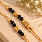 Premium Gold & Black Beaded Floral Pendant Mangalsutra
