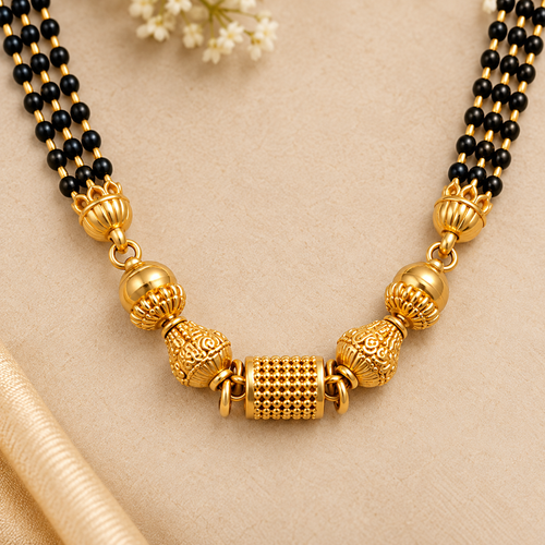 Classic Indian Black Beaded Gold Mangalsutra