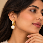 Elegant Pearl Drop Gold Earrings