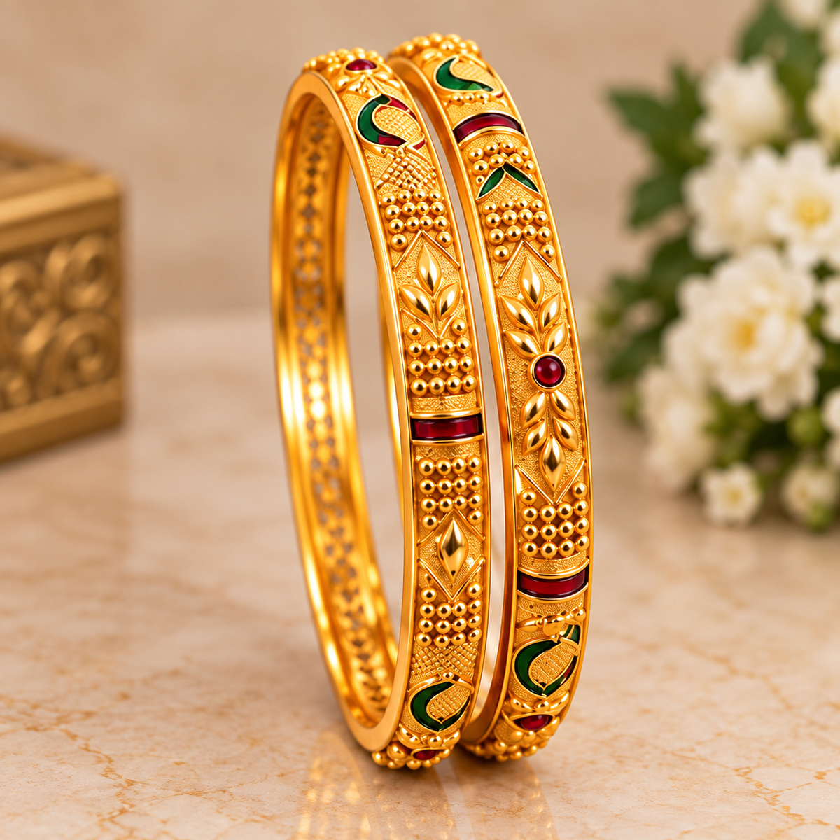 Royal Meenakari Floral Gold Bangles