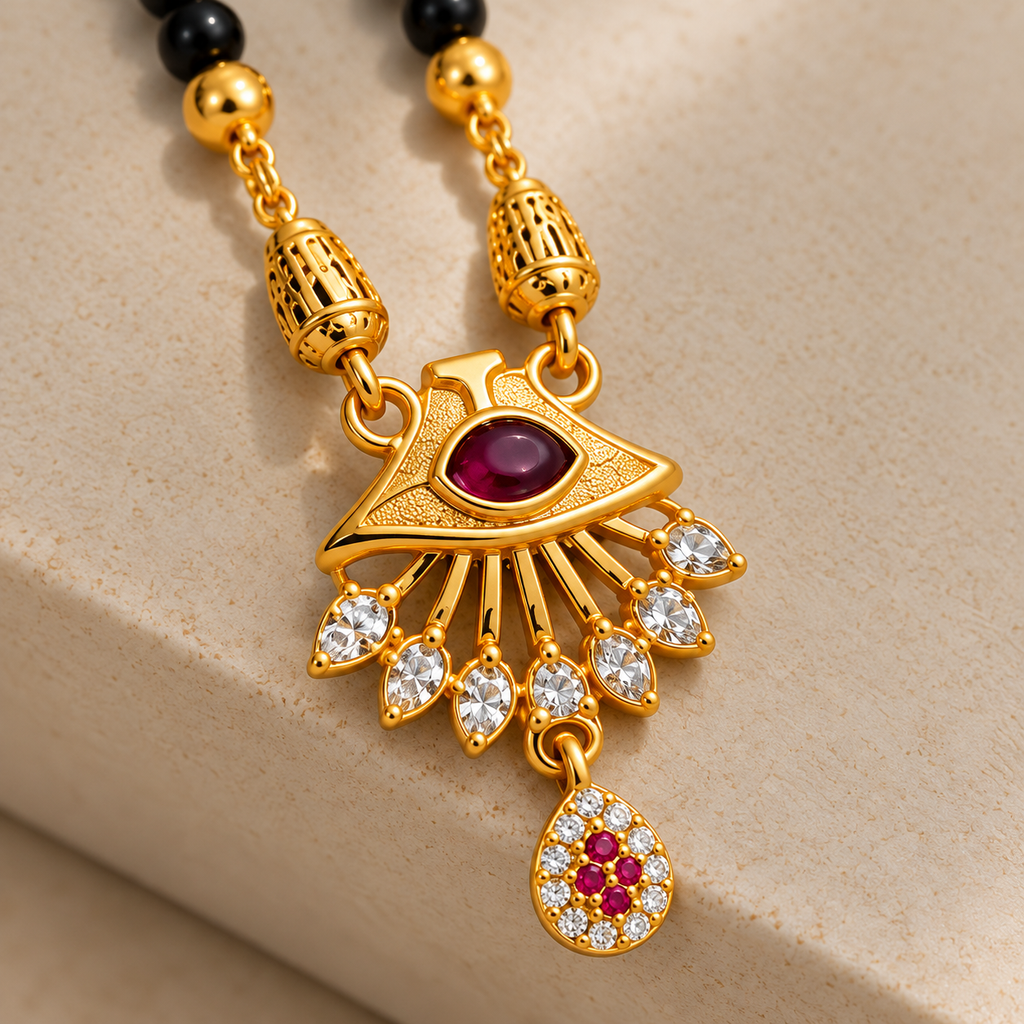 Premium Gold & Black Beaded Pendant Mangalsutra