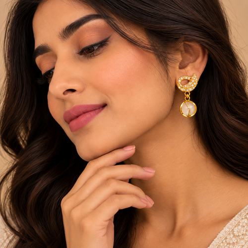 Golden Pearl Drop Earrings
