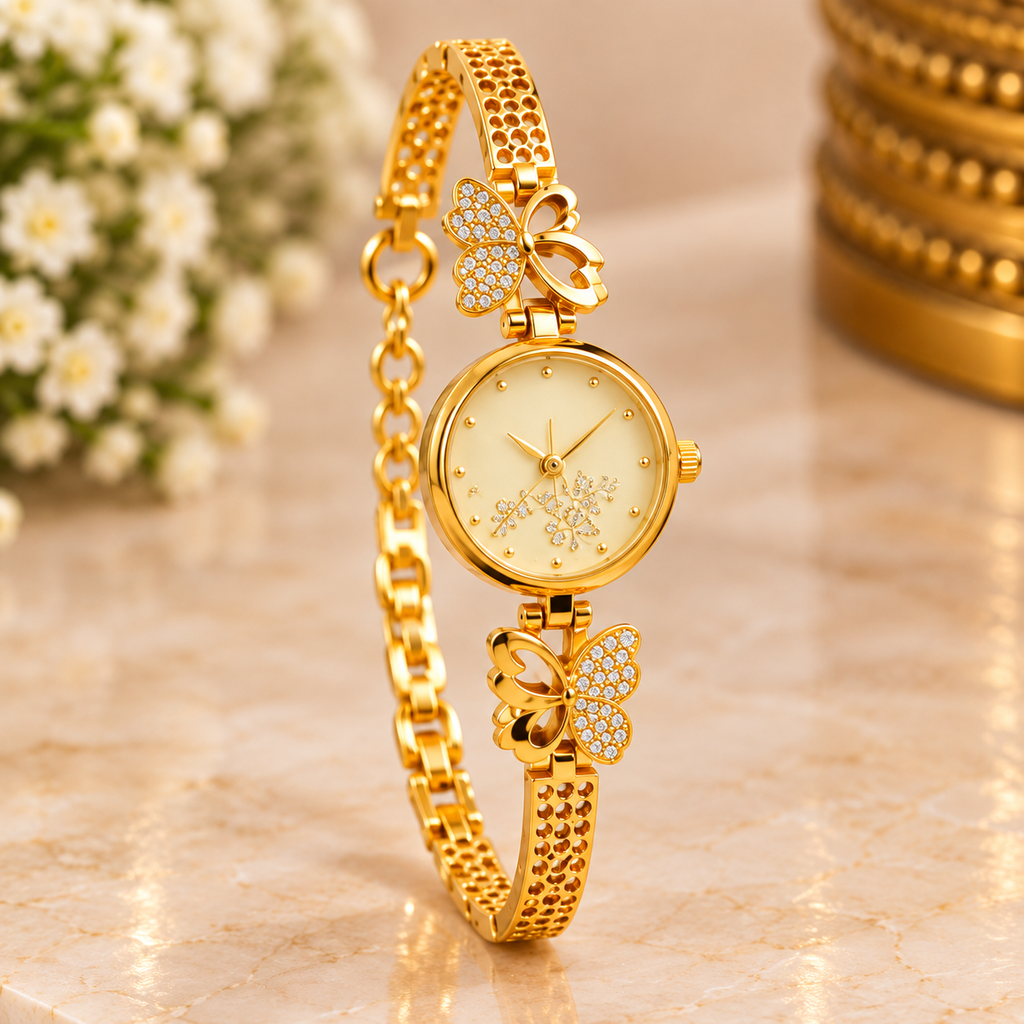 Elegant Butterfly Gold Bracelet Watch