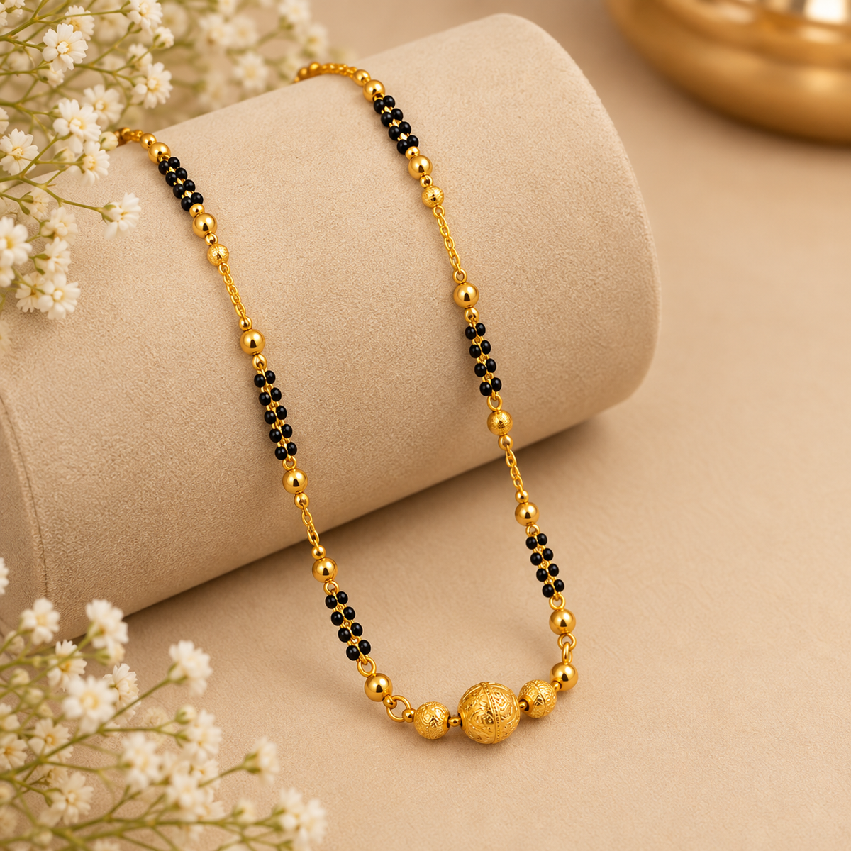 Premium Gold Black Beaded Necklace