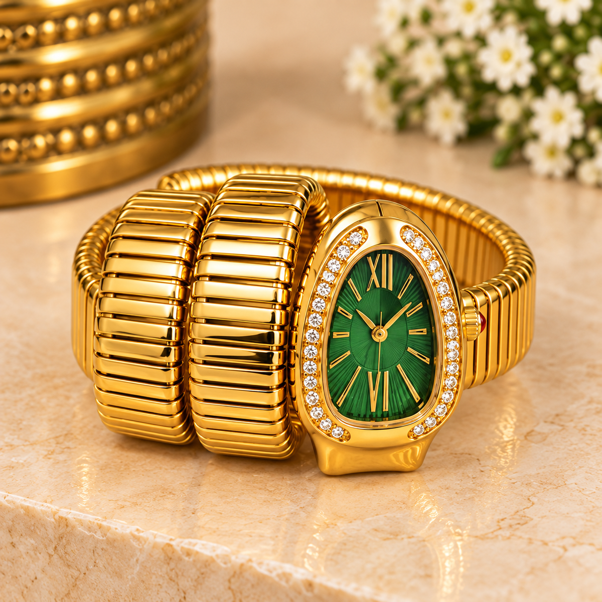 Royal Emerald Crystal Gold Bracelet Watch