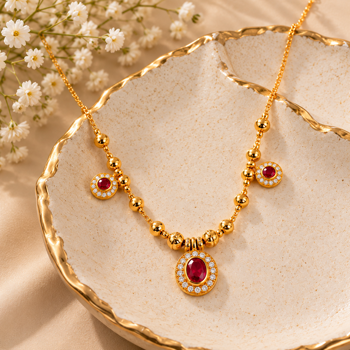 Premium Gold Ruby Stone Pendant Necklace