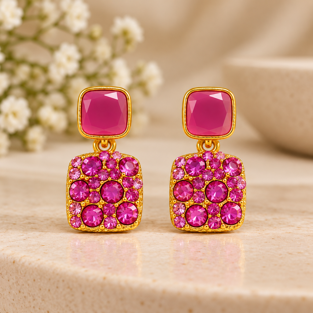 Elegant Pink Crystal Drop Earrings