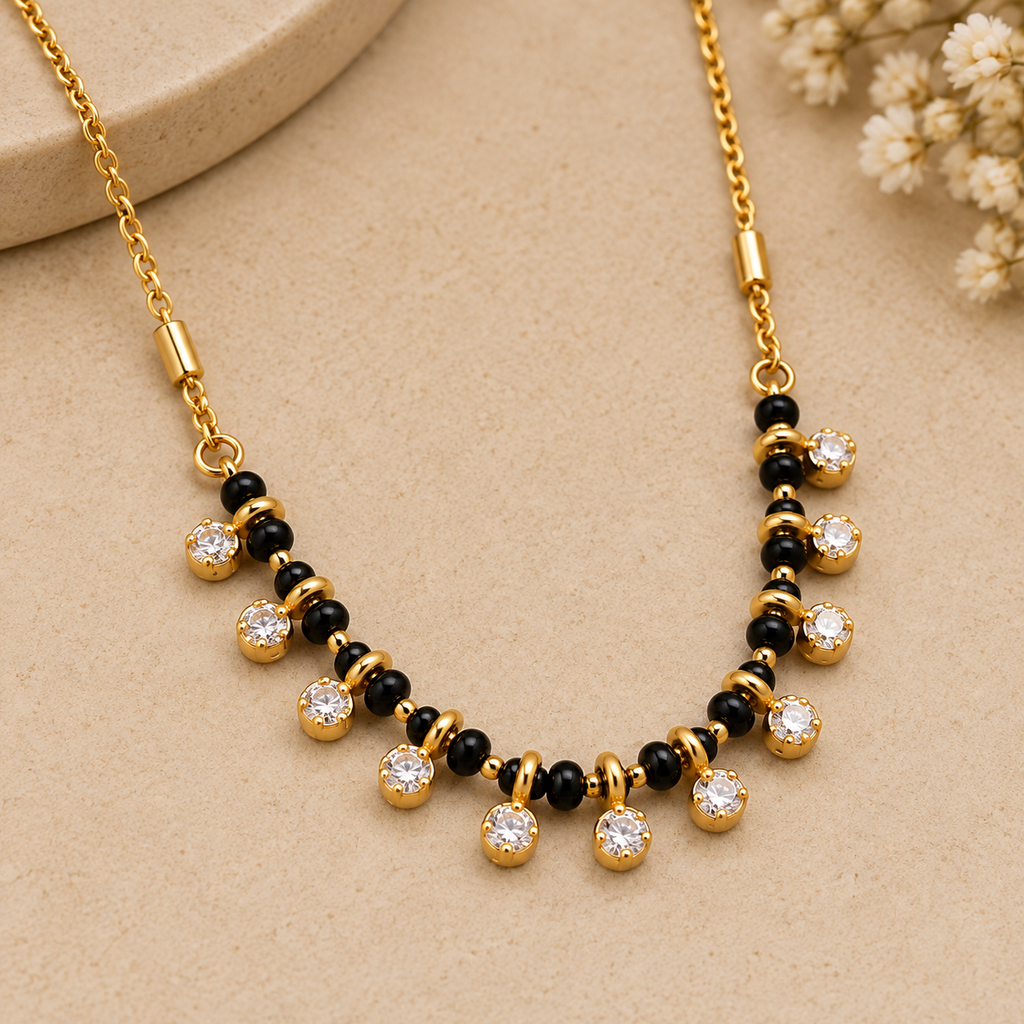 Stylish Gold-Plated Black Beaded Mangalsutra