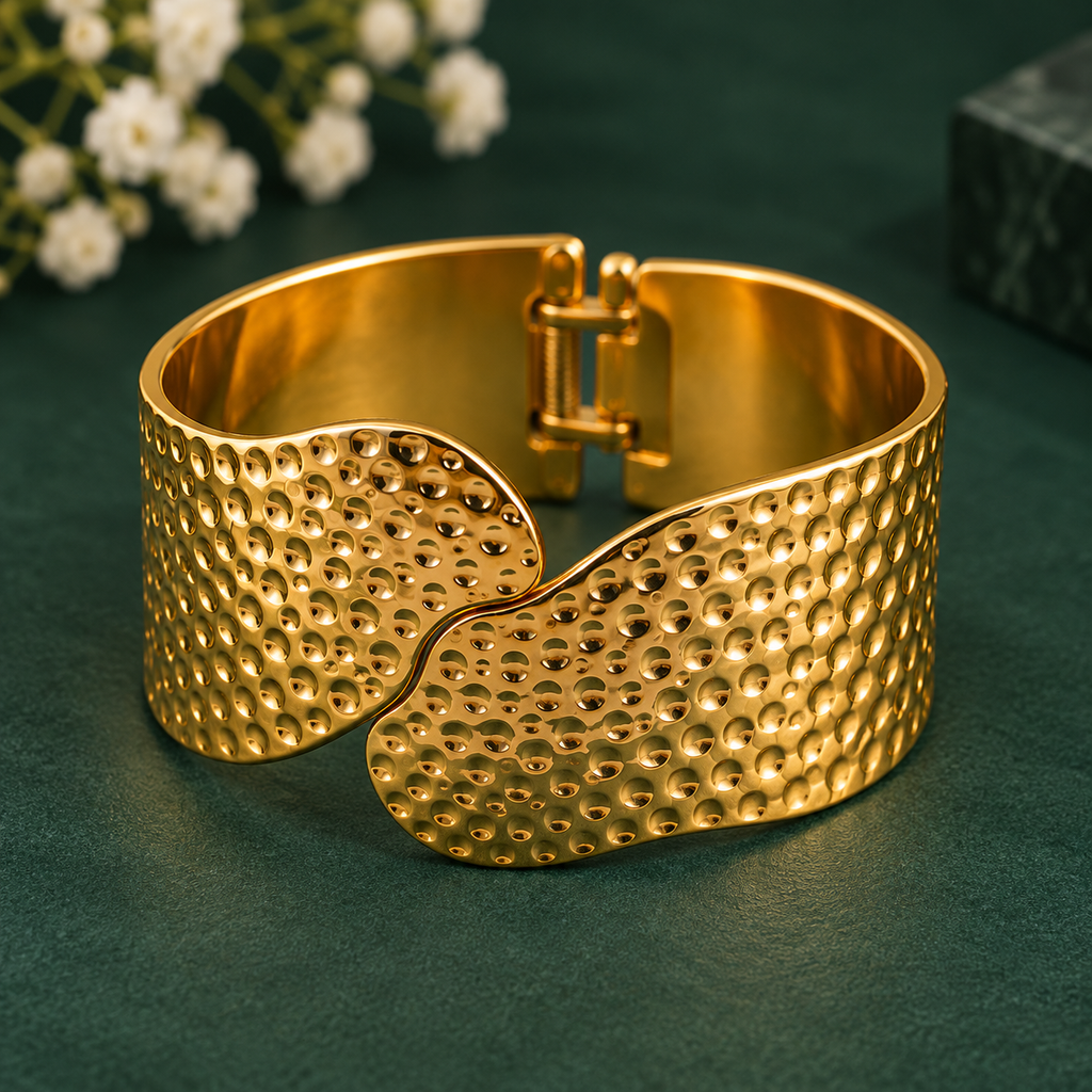 Premium Gold Textured Cuff Bracelet