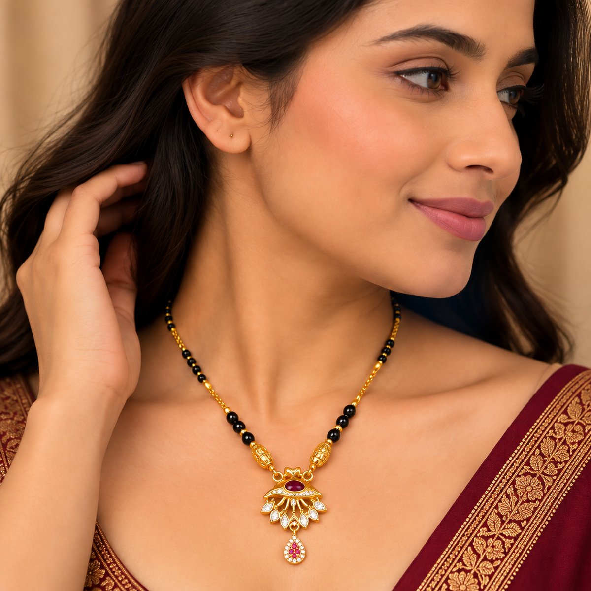 Premium Gold & Black Beaded Pendant Mangalsutra
