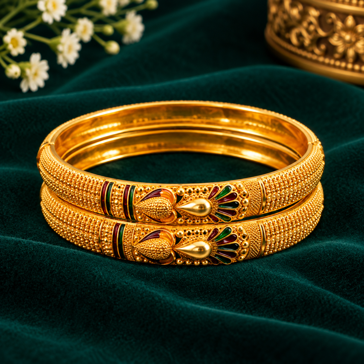 Royal Peacock Meenakari Gold Bangles