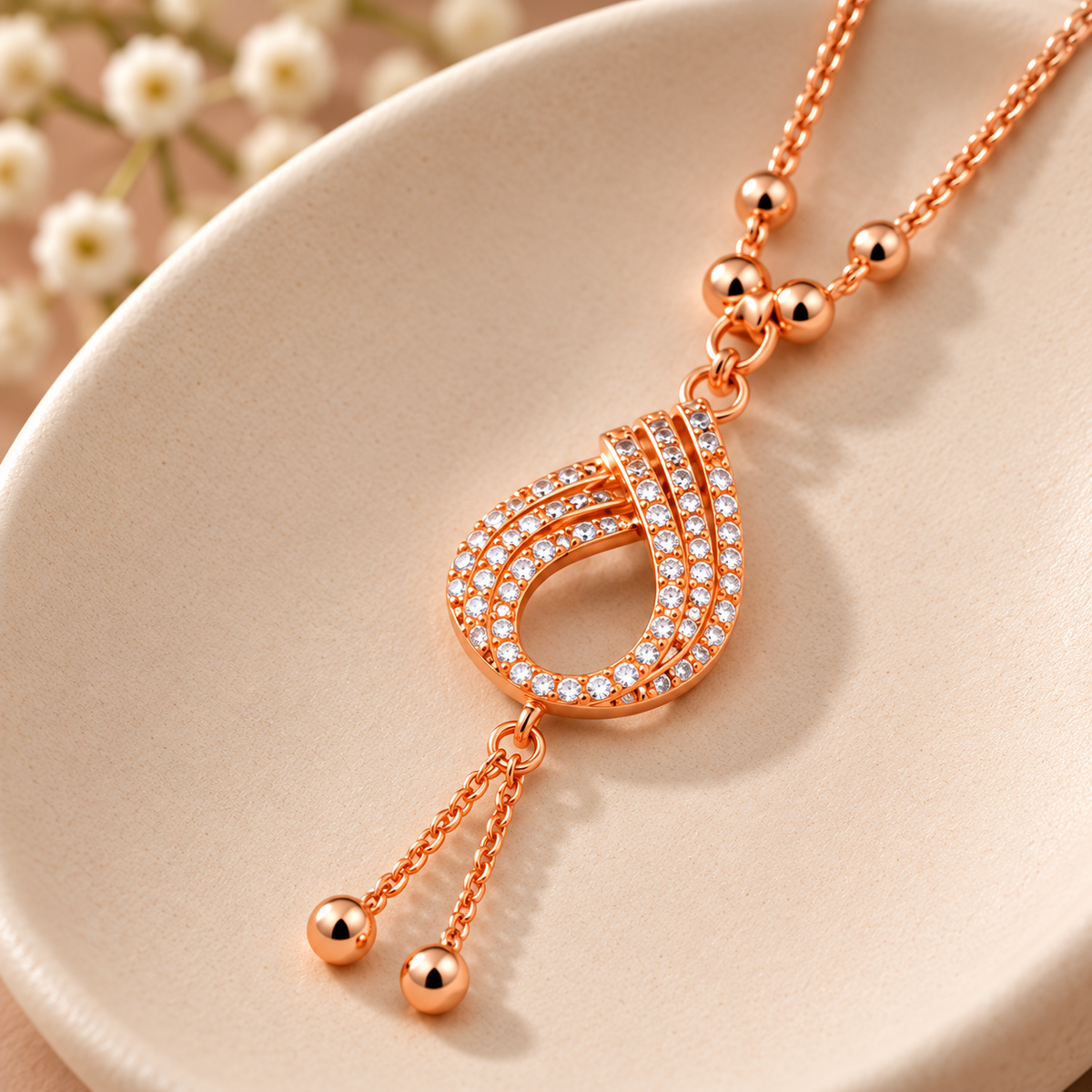 Premium Rose Gold Teardrop Pendant Necklace