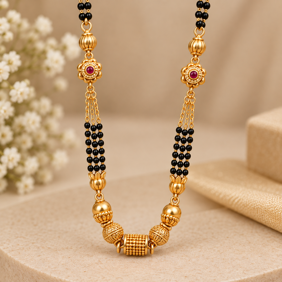Classic Indian Black Beaded Gold Mangalsutra