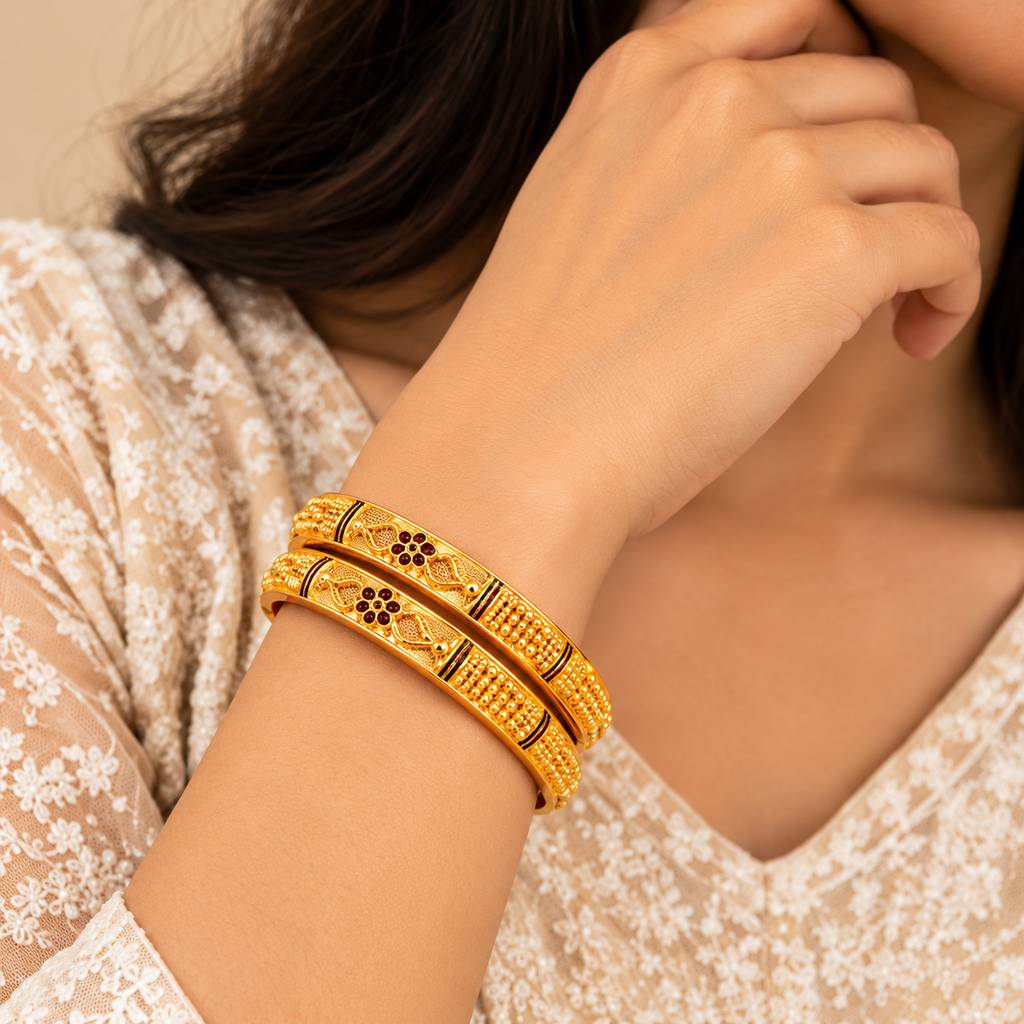 Elegant Floral Heritage Gold Bangles