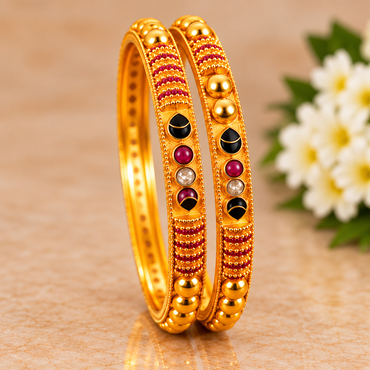 Royal Ruby & Onyx Gold Bangles