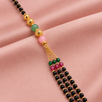 Elegant Gold-Plated Black Beads Multicolor Stone Mangalsutra