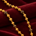 Premium Gold & Black Beaded Long Necklace