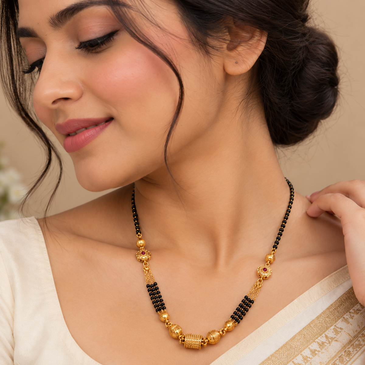 Classic Indian Black Beaded Gold Mangalsutra