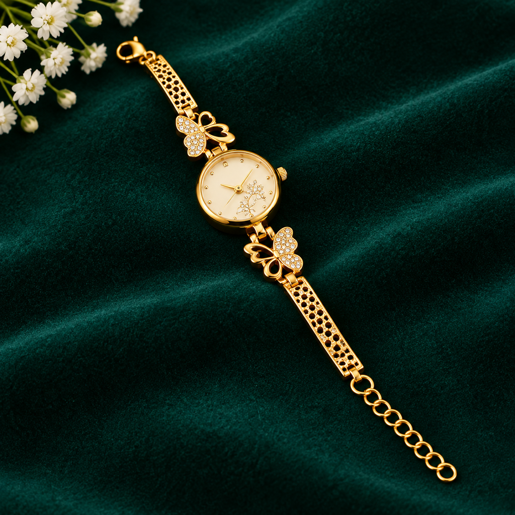 Elegant Butterfly Gold Bracelet Watch