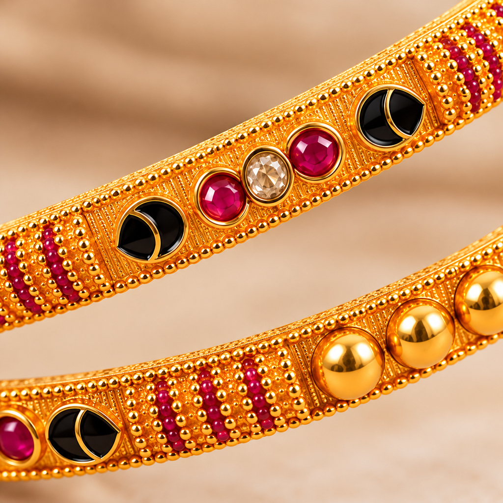 Royal Ruby & Onyx Gold Bangles
