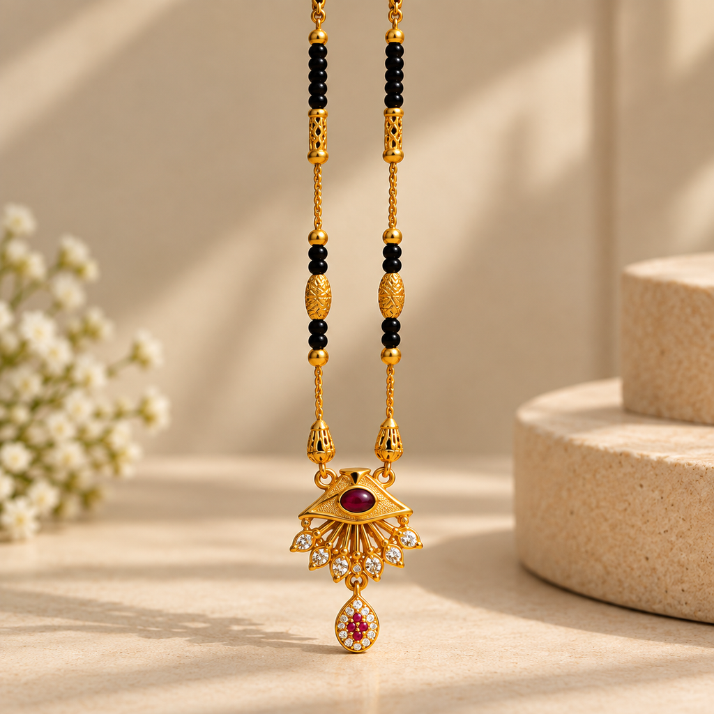 Premium Gold & Black Beaded Pendant Mangalsutra